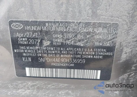 2013 Hyundai Elantra Gls from USA, damaged, VIN 5NPDH4AE9DH336959
